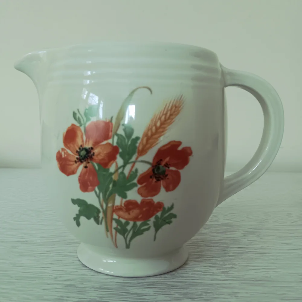 Hall's Kitchenware Vintage 1930s Pale Yellow Wild Poppy & Wheat Ceramic Pitcher